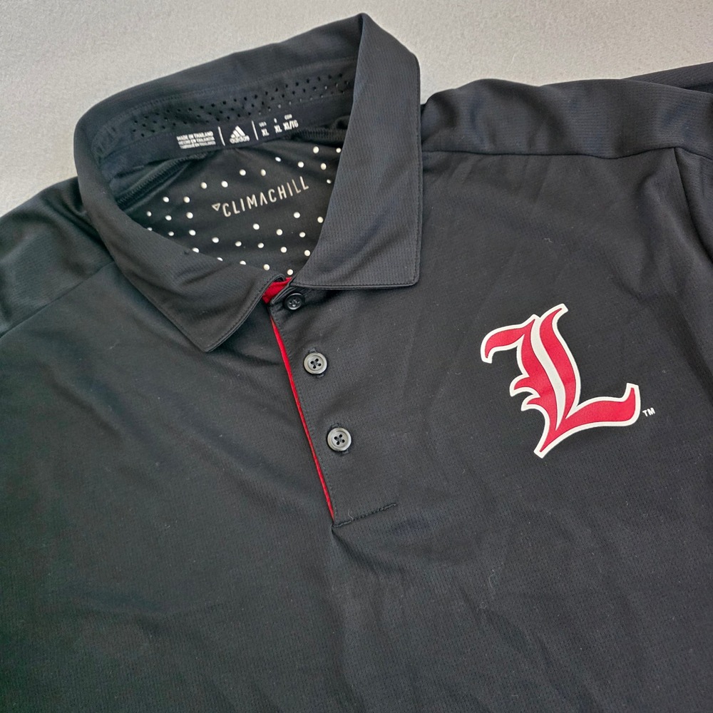 Adidas Men XL Louisville Cardinals Climachill Polo Shirt Black Red 1828 17